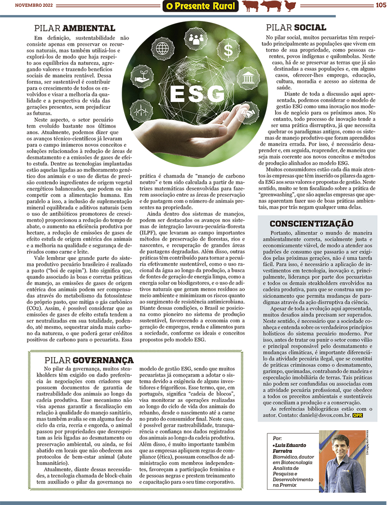 Artigo sobre ESG na pecuária é destaque no O Presente Rural 4 pmx opr nov dez 22 a02 800